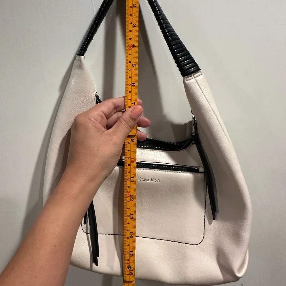 Calvin Klein White and Black Hobo Bag
